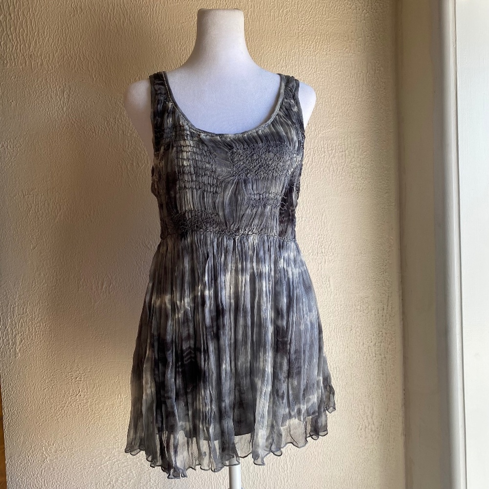 NWT Lucky Brand beaded and smoked grey silk tunic top Size S